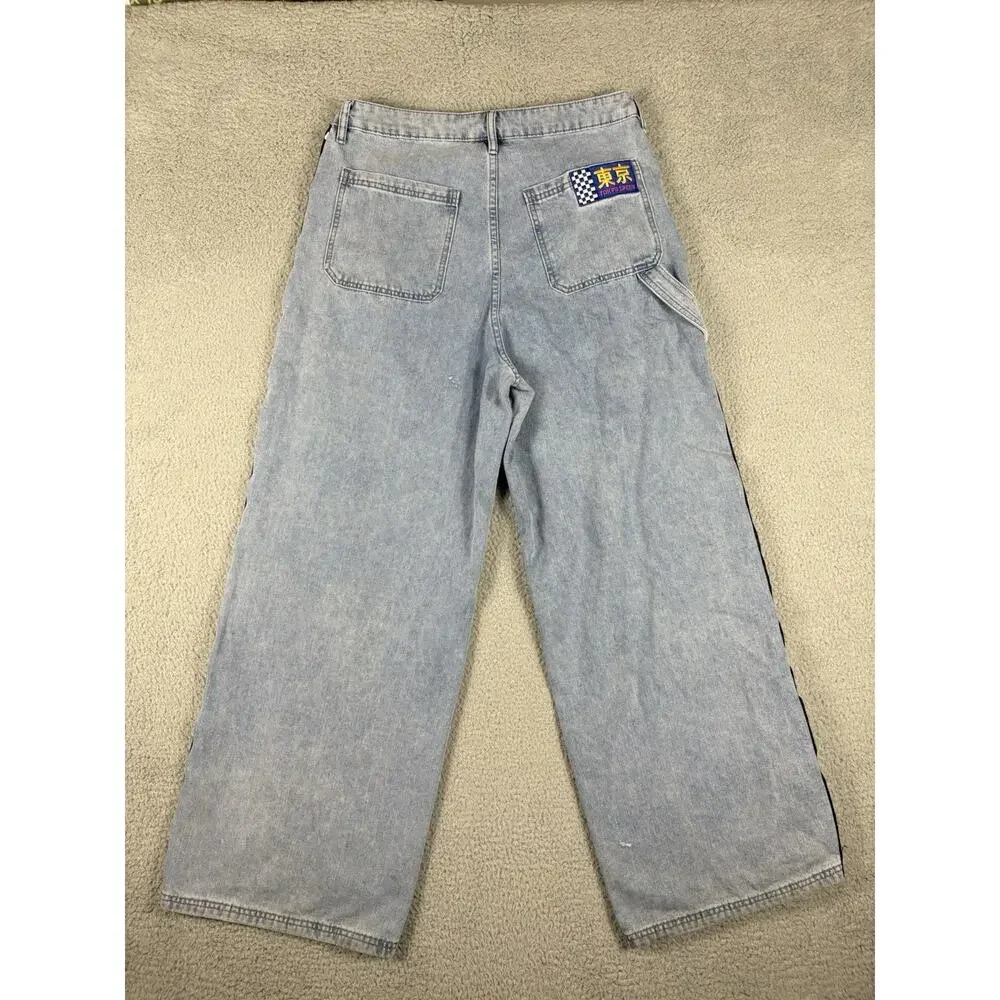 Hello Kitty Racing Team Jeans Women’s 13 Blue Wide Leg Baggy Tokyo Speed Check